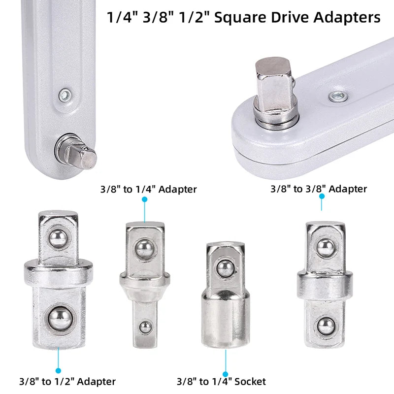 1 Set of Impact-Ready Offset Extension Wrenches, Tight-Fitting Extension Wrench Set, with 4 Square Drive Adapters, for Small Universal Extension Wrenches