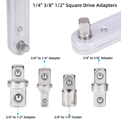 1 Set of Impact-Ready Offset Extension Wrenches, Tight-Fitting Extension Wrench Set, with 4 Square Drive Adapters, for Small Universal Extension Wrenches