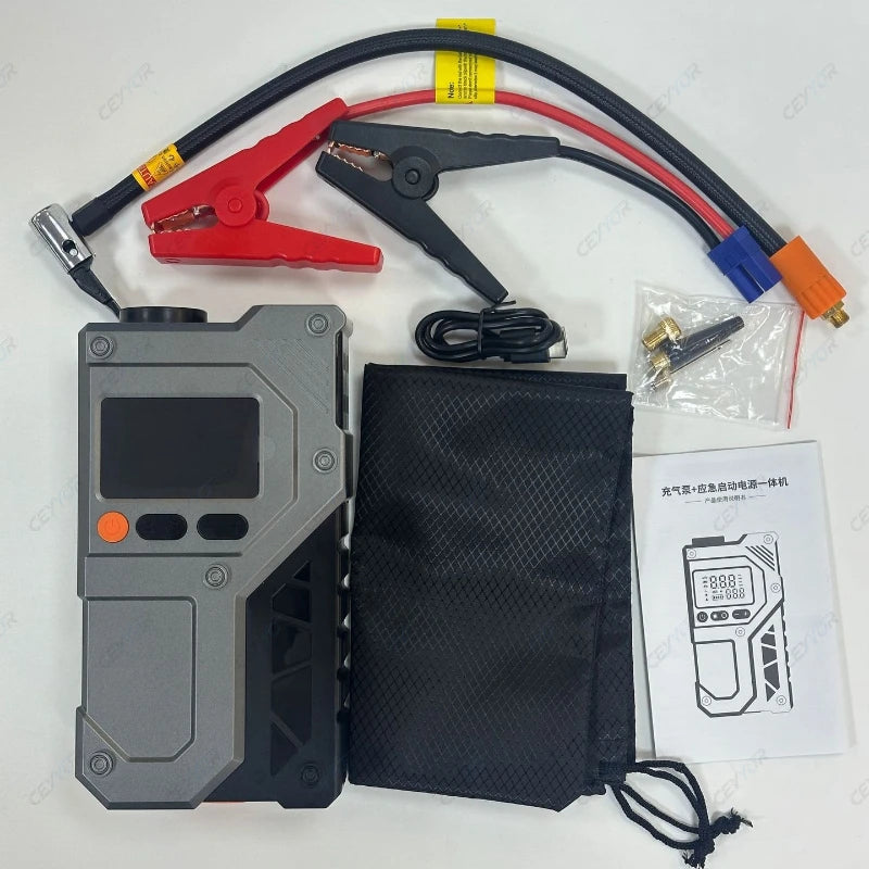 CEYYOR 12V Jump Starter Car Battery Booster Starting Device.Portable Jump Starter with 150PSI Air Compressor and LED Light.점프스타터