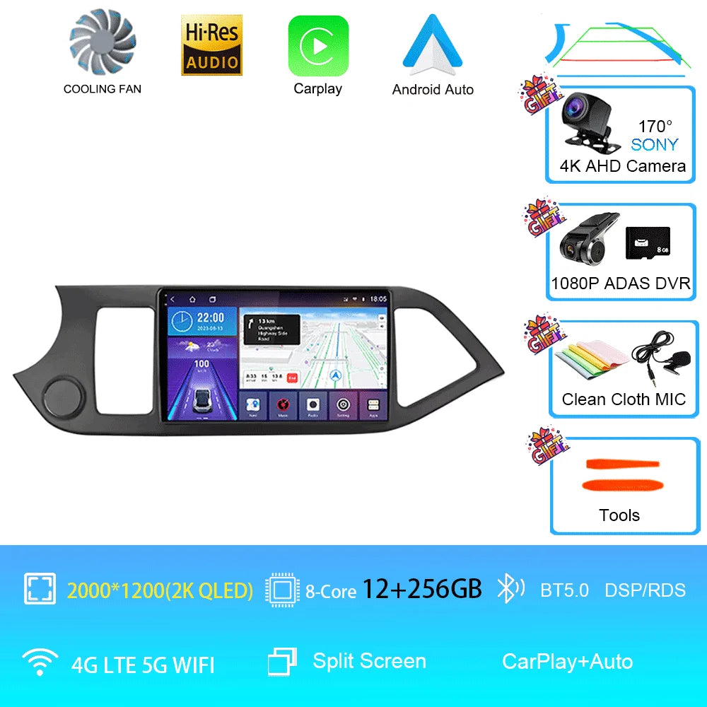 Android 16 For KIA PICANTO Morning 2011 2012 2013 2014 2015 2016 Carplay Auto Multimedia Car Radio Navigation Player WIFI+4G DSP