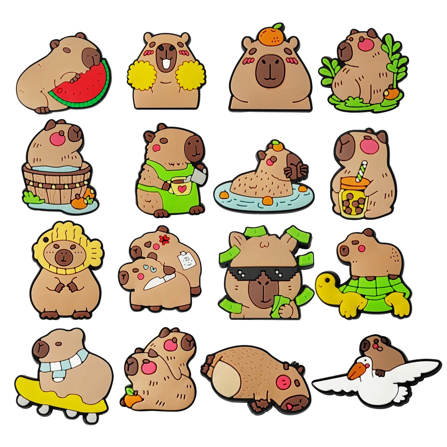 16-100pcs Capybara Summer Shoe Charms Animals Shoe Accessories For Clogs sandal Garden Decoration Kids School Gift Fit Wristband