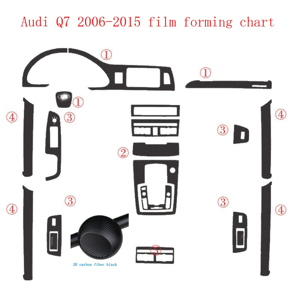 For Audi Q7 2006-2015 Interior Central Control Panel Door Handle 5D Carbon Fiber Stickers Decals Car styling Accessorie