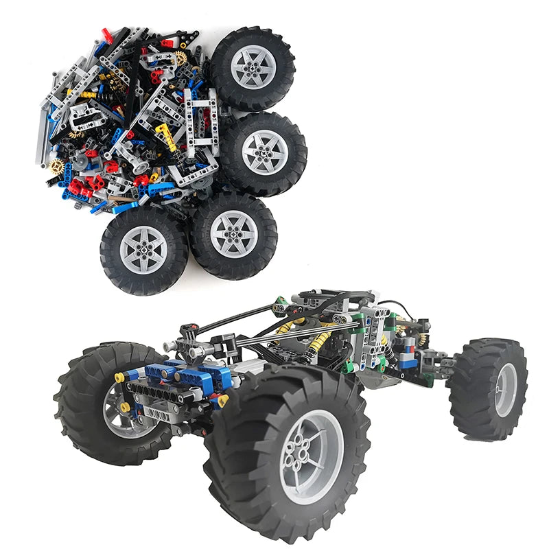 MOC Building Blocks 4WD Climbing Car with Suspension Shocks Technology 4 Wheels Drive Off-Road Car Modifiable Toys Gifts