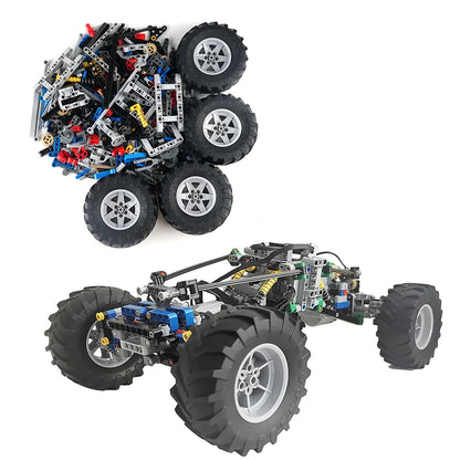 MOC Building Blocks 4WD Climbing Car with Suspension Shocks Technology 4 Wheels Drive Off-Road Car Modifiable Toys Gifts