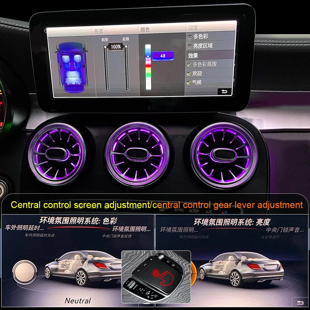 For Mercedes Benz W205 C-Class GLC X253 W213 E-Class W222 S-Class Air Vents RGB Ambient Light Turbine Nozzle Decorative Lighting