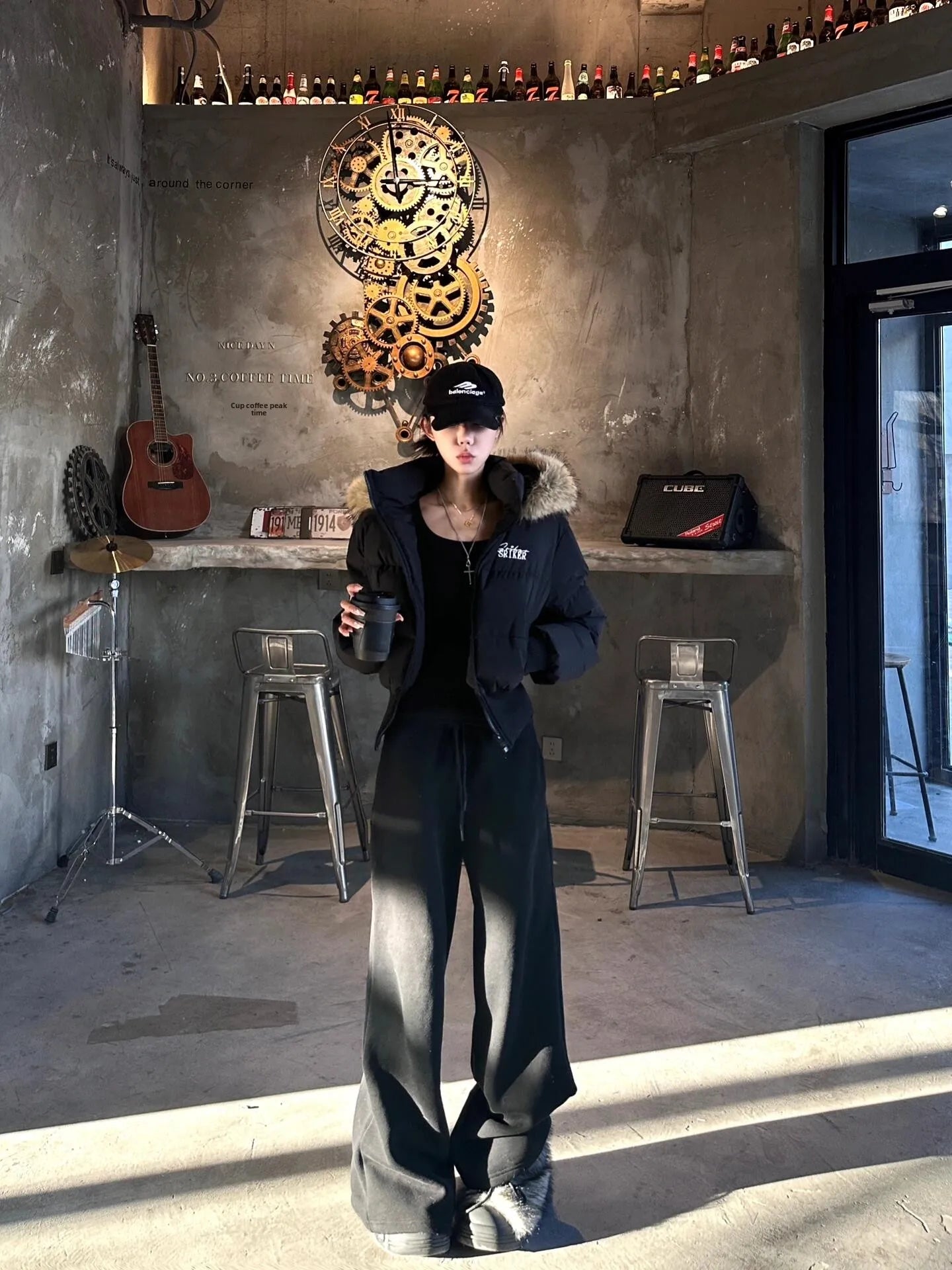 American Style Long Sleeve round Neck Slim Fit Casual Pants Set Letter Print Elastic Waist Straight Leg Women's Fashion Ensemble