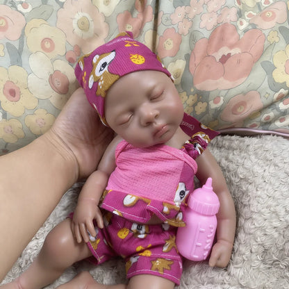 13 Inch Dark Skin Silicone Reborn Baby Doll Luna African American Girl Full Solid Silicone Washable Doll Toy Christmas Gift