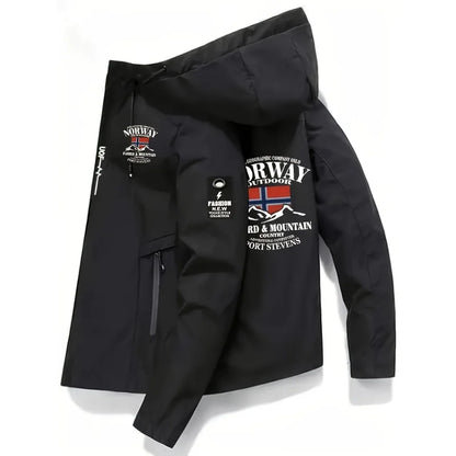 2025 New Men's Polyester Jacket with Norway Letters Print Hooded Outwear