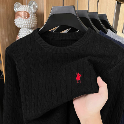 Luxury Man Long-Sleeved Knitted Shirt Round Neck Design High Quality Embroidery Business Golf Spring Solid Color Men's Knitwear