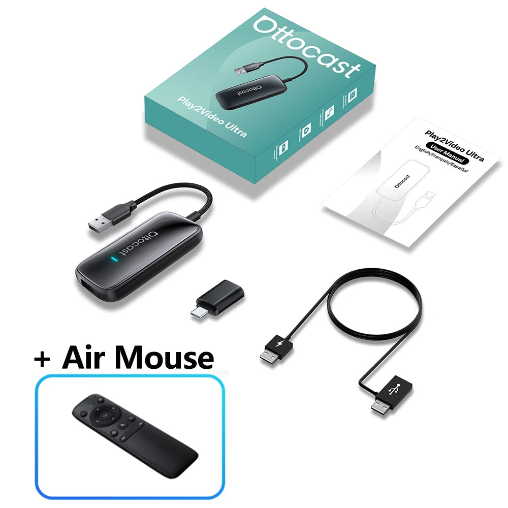 OTTOCAST Play2Video Ultra Wireless CarPlay Android Auto Adapter Built-in Youtube Netflix Video Box Car Accessories