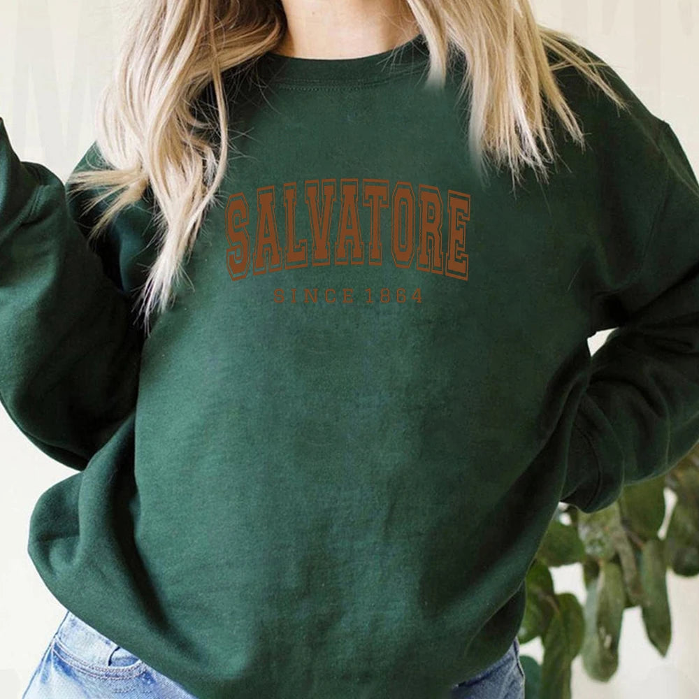 2025 Salvatore Since 1864 Sweatshirt Mystic Falls Hoodie Vampire Diaries Jumper TVD Damon Stefan Crewneck Sweatshirt Fans Top