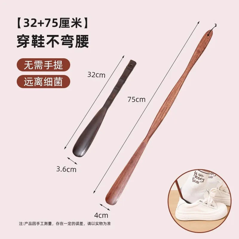 Long Handle Wooden Shoe Horn Natural Wood No Bend Waist Shoe Scraper Household Essential for Pregnant Women Shoe Insertion Tool