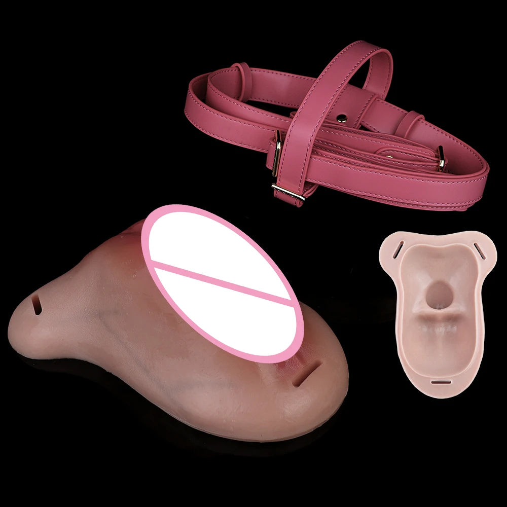 SXXY Super Lifelike Vagina Chastity Cage Penis Hiding Insertable Toy Flexible Silicone Cock Cage Adult Intimate Pleasure Product