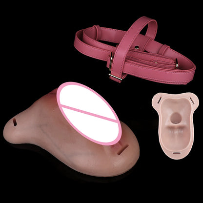 SXXY Super Lifelike Vagina Chastity Cage Penis Hiding Insertable Toy Flexible Silicone Cock Cage Adult Intimate Pleasure Product