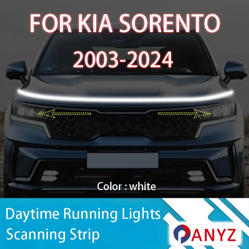 FOR	Kia	Sorento	2003-2024	New upgrade LED Daytime Running Light Scan Starting Car Hood DRL Guide Decorative Ambient Lamp 12V