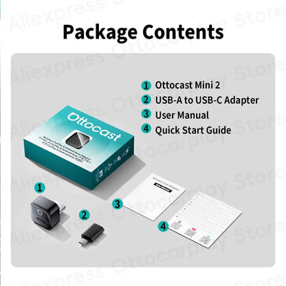 Ottocast Wireless Android Auto CarPlay Adapter Mini Pico 2 in 1 USB Dongle with Smart Button for Kia Honda Chery Nissan Volvo