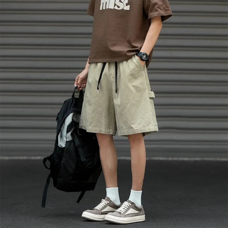 American High Street Cargo Shorts for Men Summer Japanese Retro Five-point Pants Pure Cotton Loose Tooling Outdoor Hiking Pants