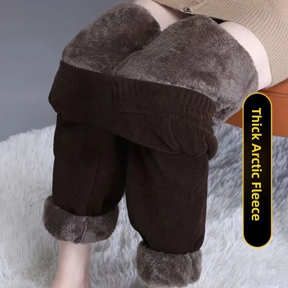 High Waist Flannel Lined Thickened Corduroy Pants for Women Autumn Winter Casual Harlan Pants Versatile Comfortable Cotton Pants
