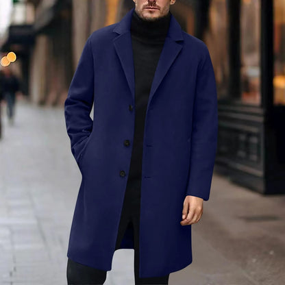 Men Wool Blends Coats Trench Pea Coat 2025 Spring Winter New Solid Color High Quality Men's Wool Jacket Luxurious Brand Clothing