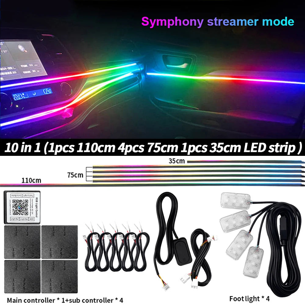 Symphony Car Ambient Light RGBIC Interior LED Strip Acrylic 213Color Neon Streamer Atmosphere Lamp 6/10/14/18/22 in 1 12V By App