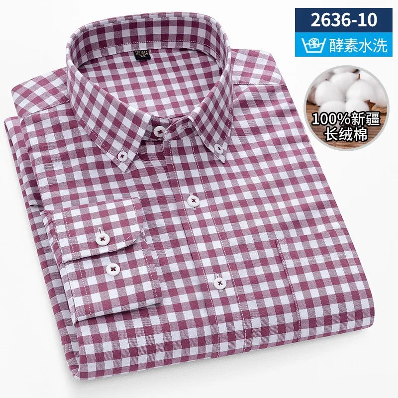 Men's long sleeve shirt pure cotton breathable comfortable business casual slim top shirt trend spring and summer formal wear