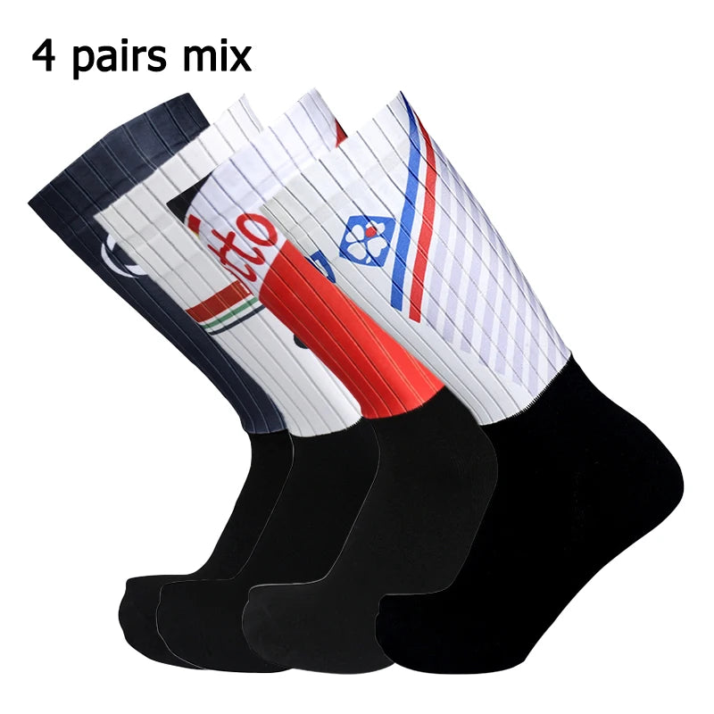 4 pairs of sports multi style anti slip breathable silicone men's and women's outdoor cycling running socks