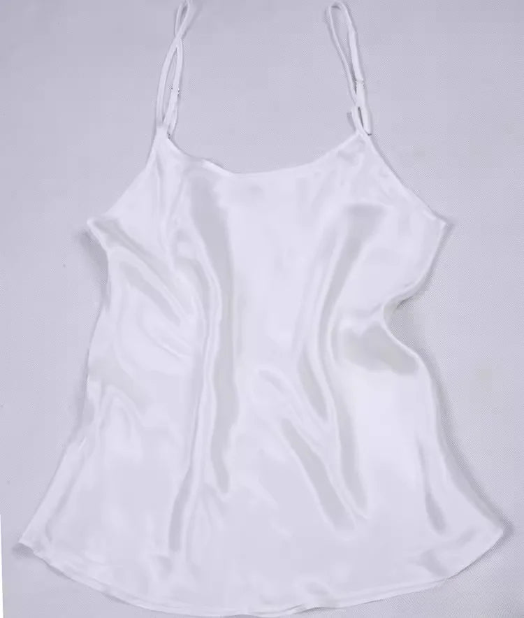 Women's 100% Mulberry Silk 16 momme Spaghetti Strap Camisole Tank Top Vest Sleepwear M-4XL YM002