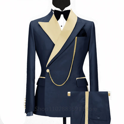 Luxury Fashion Men Suits Slim fit Business Shiny Lapel Blazer 2 Pieces Evening Dinner Wedding Tuxedos Custom Jacket Pants Set