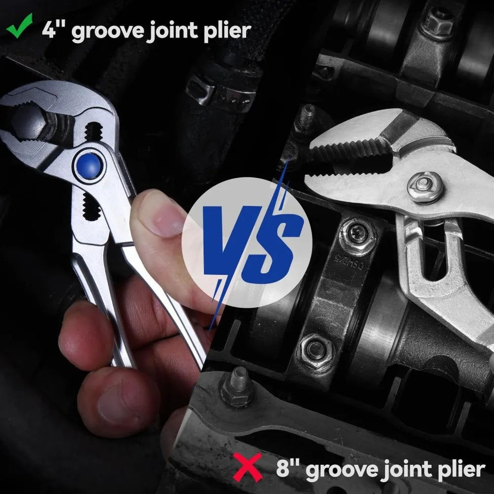 Groove Joint Pliers Mini Water Pump Pliers Fast Adjustable Tongue and Groove Pliers with Push-Lock V-Jaw for Multi-Surface Grip