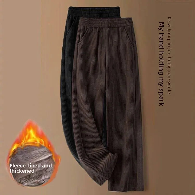 Corduroy Wide Leg Pants High Waist Straight Cut Thickened Women's Loose Fit Trousers Autumn Winter New Style Casual Pants