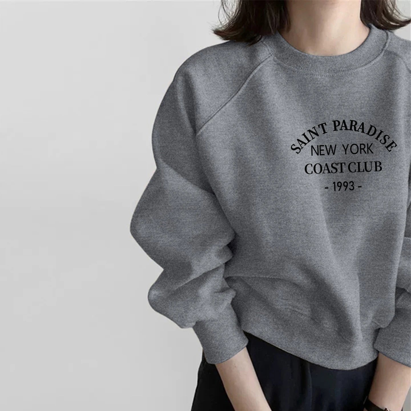 Loose Shoulder Sleeve Hoodie Women's Grey Fleece Lined Short Style Spring Autumn Winter New Arrival Comfortable Korean Style