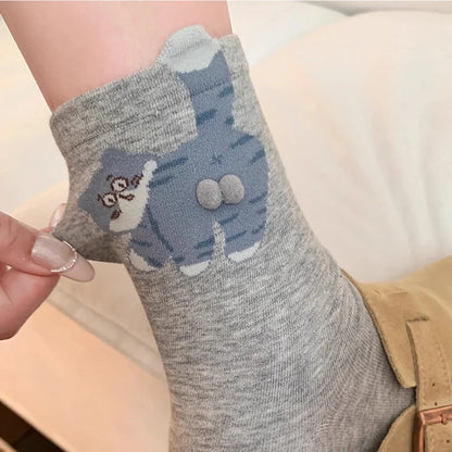 1pairs  Cat Printed Three Dimensional Mid Tube Socks Sweat Absorbing Breathable Soft Casual Couples Socks for Men Women