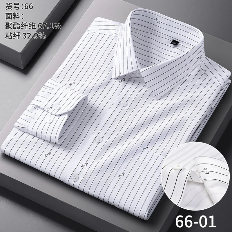 High Quality Men's Long Sleeve Business Casual Plaid Workwear Shirts Anti-Wrinkle Fashion Stripe Office Regular Slim Fit Blouses