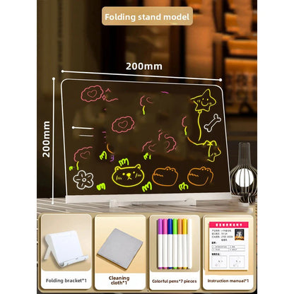 Luminous Acrylic Drawing Magic Led Transparent Board, Kids DIY Educational Toys Gift, LED Note Board With Stand and 7 Colors