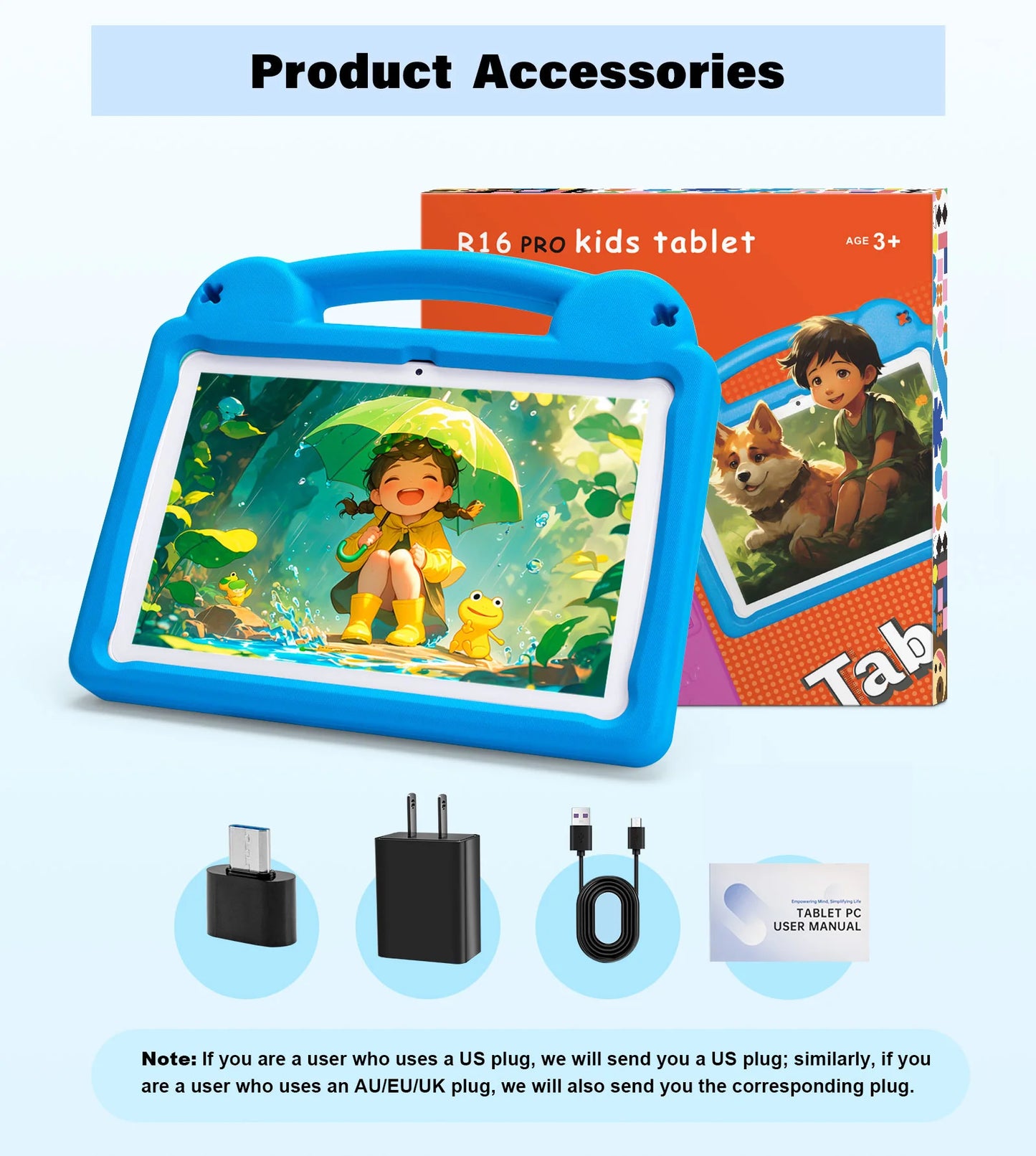 ANRY Children's Learning Tablet 10.1 Inch Android 15 8GB RAM 64GB ROM 5000mAh Battery Eye Care Shockproof Silicone Case for Kids