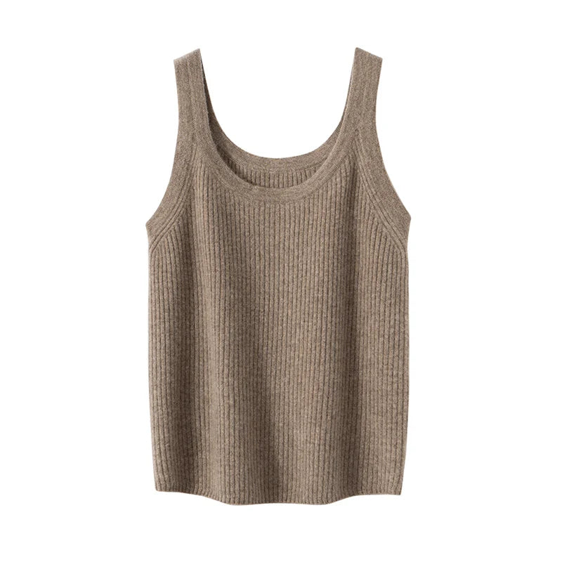 New Women Sexy 100% Cashmere High Elasticity Vest Crop Fashion Tops O-Neck Tank Soft Warm Ladies Knit Camisole Basic Bottom Vest