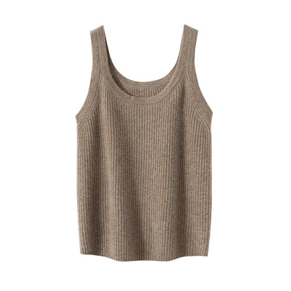New Women Sexy 100% Cashmere High Elasticity Vest Crop Fashion Tops O-Neck Tank Soft Warm Ladies Knit Camisole Basic Bottom Vest