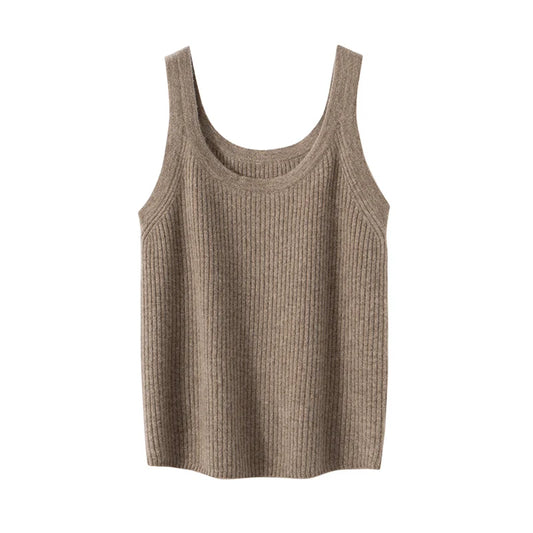 New Women Sexy 100% Cashmere High Elasticity Vest Crop Fashion Tops O-Neck Tank Soft Warm Ladies Knit Camisole Basic Bottom Vest