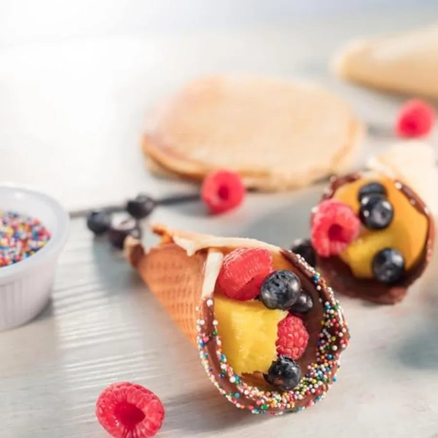 Mini Waffle Ice Cream Cone Maker - Bake 4 Homemade Mini Cones at Once Includes Shaper Roller - Make Fun Bite Sized Entertaining