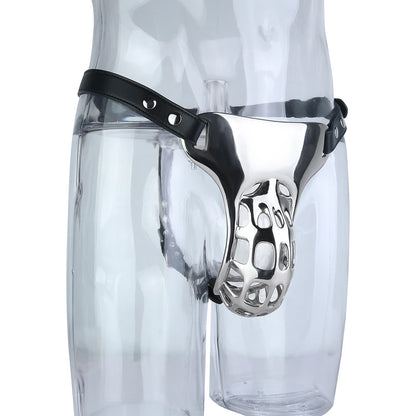 LEZEE Heavy Metal Underwear Sissy Pants Male Chastity Cage Dick Pocket With PU Chastity Belt Penis Bondage Sex Toys For Men