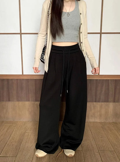 High Waist Wide Leg Sport Pants Women Loose Lazy Style Spring Autumn Casual Straight Long Trousers Comfortable High Waist