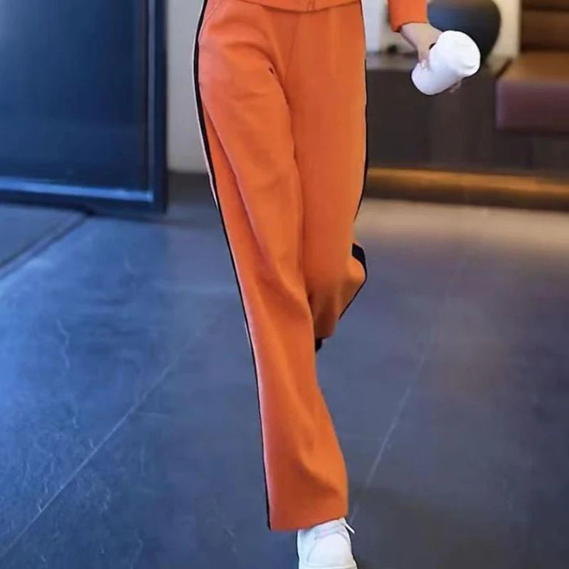 Fashionable Casual Sportswear Set 2026 New Style Slimming Wide Leg Pants Autumn Trendy Two Piece Suit Polyester Fabric