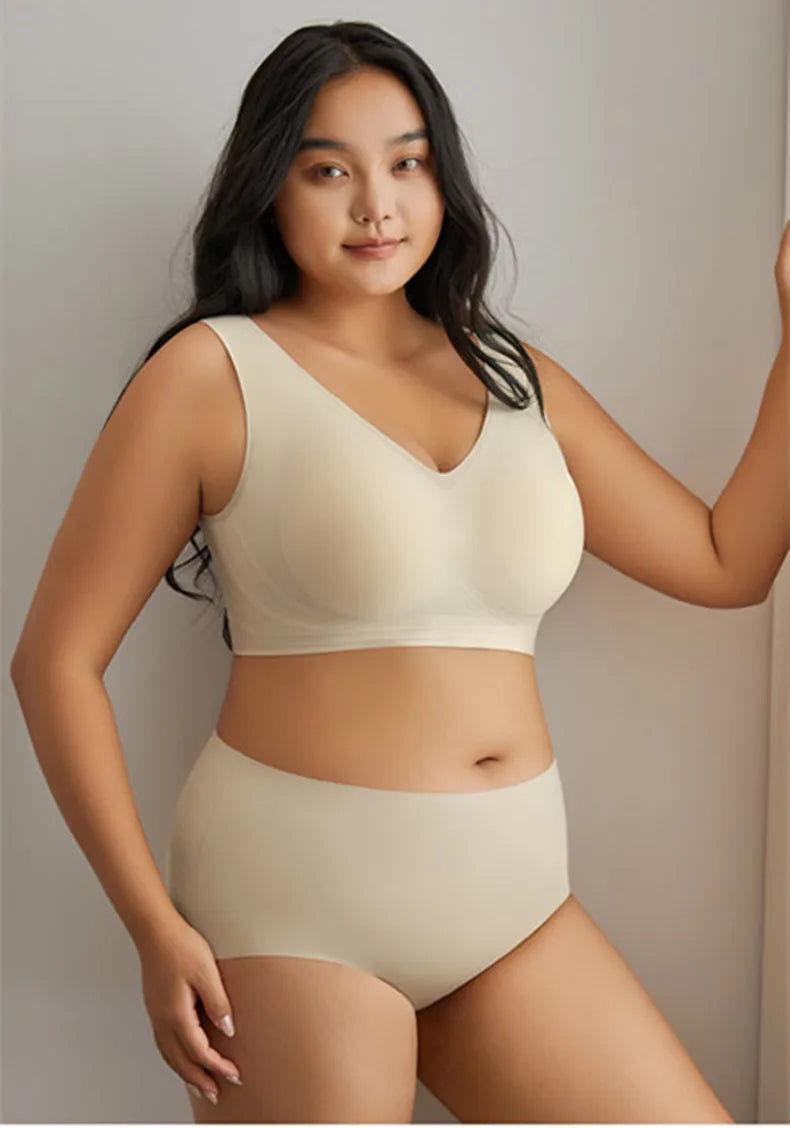 Large Size Thin Jelly Anti-Sagging Adjustable Large Breasts Appear Smaller Seamless Women's Rimless Bra Sexy Female Lingerie