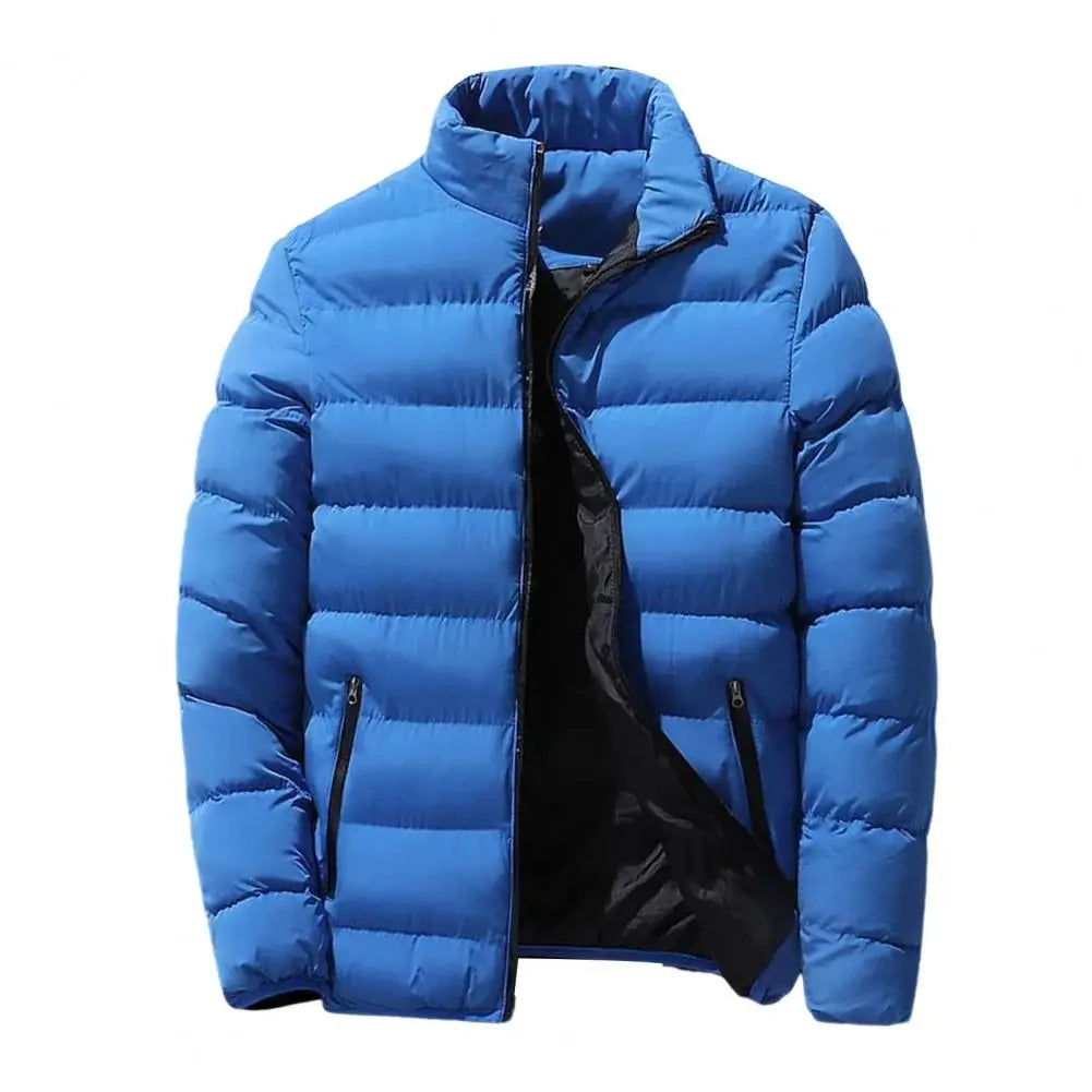 Men's stand up collar winter zipper thick cotton coat solid color street fashion style M5XL business casual zipper jacket 2023