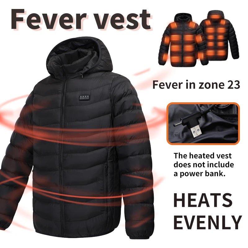 Winter Cold Protection 4-Control 23-Zone Men's Heated Jacket Electric Heated Cotton Coat【Power supply not included】