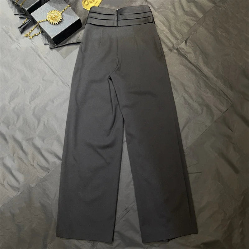 Women's pants New asymmetrical slim straight leg pants for spring 2026 Satin patchwork high waisted wide leg pants casual pants
