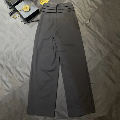 Women's pants New asymmetrical slim straight leg pants for spring 2026 Satin patchwork high waisted wide leg pants casual pants