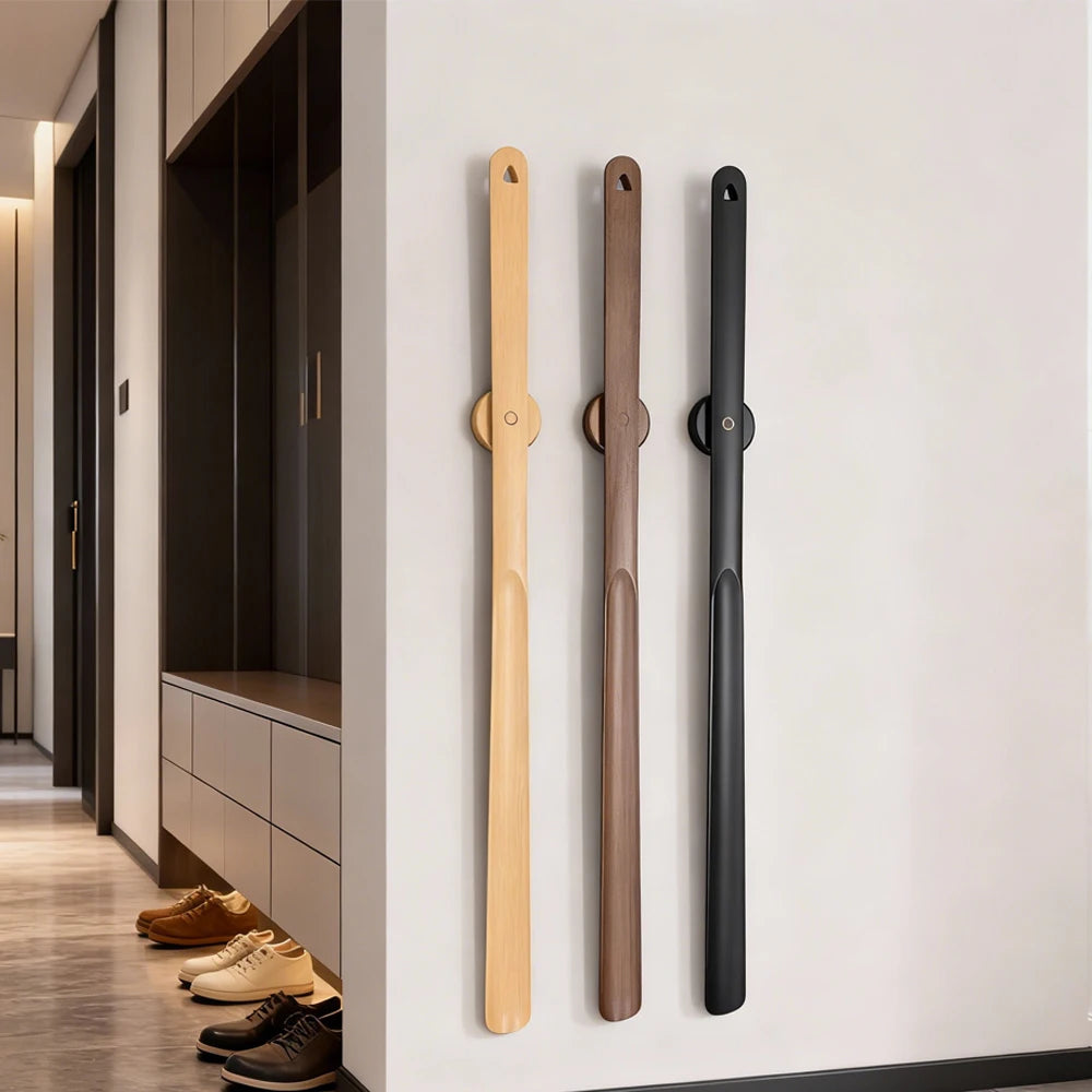 3 Colors Optional 75cm Extended Beech Wood Shoe Horn Magnetic Wall Storage Long Handle, No-Bend Home Shoe Puller for All Seasons