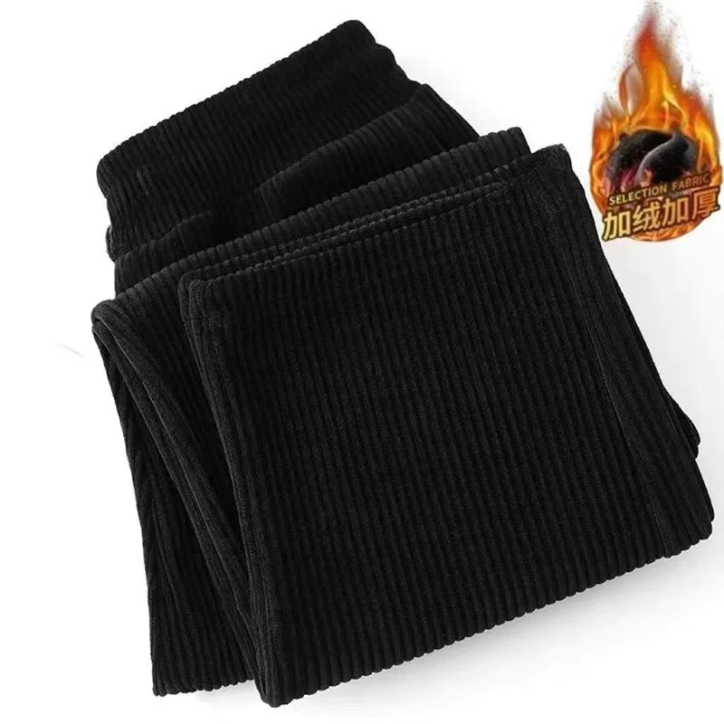 Men's Corduroy Fleece Lined Straight Leg Pants plus Size Spring Autumn Winter Loose Fit Casual Sporty Long Trousers