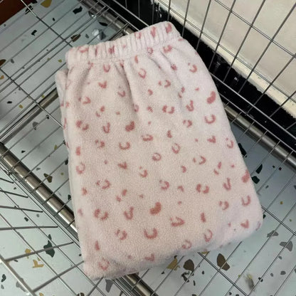 Thickened Fluffy Home Pants Floral Print Loose Fit Warm Winter Leisure Sleepwear for Men And Women Youth Size Comfortable